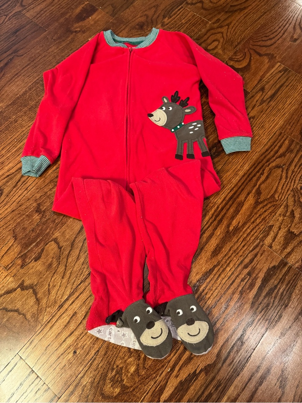 Carter’s Toddler Boy Red Fleece Reindeer Footed Pajamas Sleeper - 4T